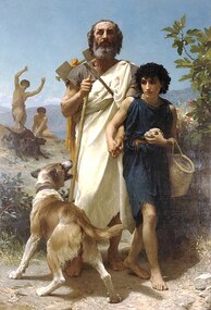 Bouguereau's painting of Homer being led by a his guide, a young man.